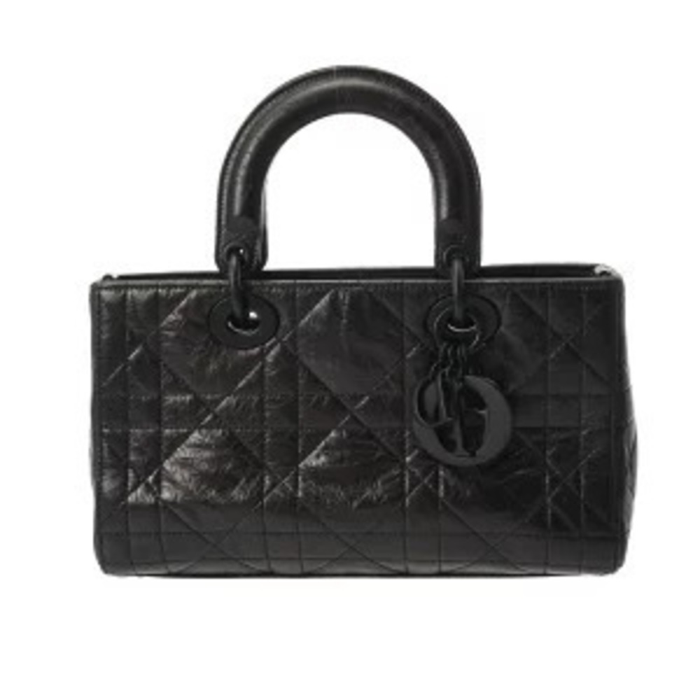 Christian Dior Macro Cannage Lady Sire My Abc Bag Crinkled Handbag Leather Black
